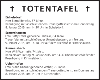Anzeige von Totentafel vom 08.01.2015 von MGO