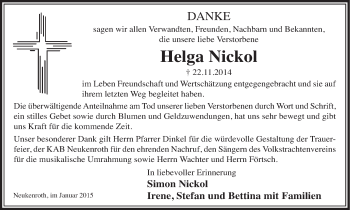 Anzeige von Helga Nickol von MGO