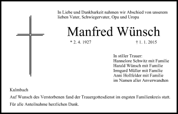 Anzeige von Manfred Wünsch von MGO