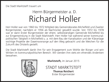 Anzeige von Richard Holler von MGO