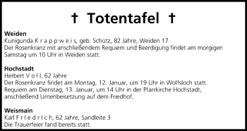 Anzeige von Totentafel vom 09.01.2015 von MGO