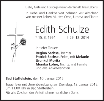 Anzeige von Edith Schulze von MGO