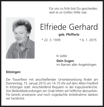 Anzeige von Elfriede Gerhard von MGO