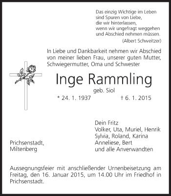 Anzeige von Inge Rammling von MGO