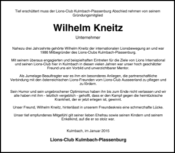 Anzeige von Wilhelm Kneitz von MGO