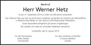 Anzeige von Werner Hetz von MGO