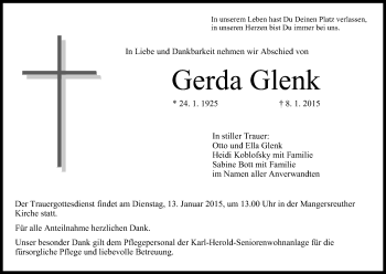Anzeige von Gerda Glenk von MGO