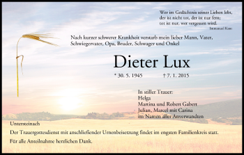 Anzeige von Dieter Lux von MGO