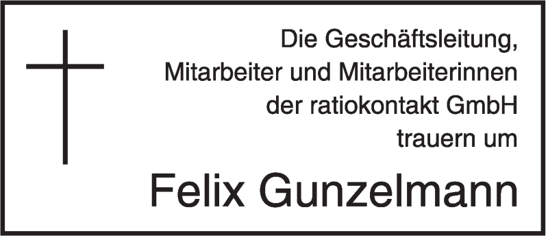  Traueranzeige für Felix Gunzelmann vom 10.01.2015 aus MGO