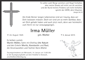 Anzeige von Irma Müller von MGO