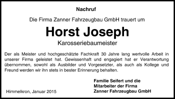 Anzeige von Horst Joseph von MGO