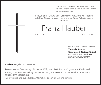 Anzeige von Franz Hauber von MGO