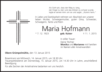 Anzeige von Maria Hofmann von MGO
