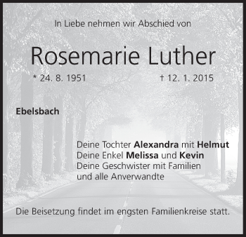 Anzeige von Rosemarie Luther von MGO