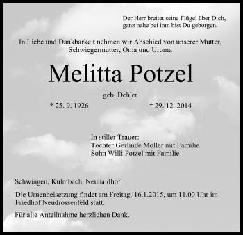 Anzeige von Melitta Potzel von MGO