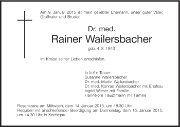 Anzeige von Rainer Wailersbacher von MGO