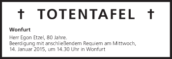 Anzeige von Totentafel vom 14.01.2015 von MGO