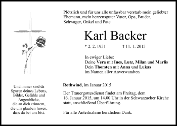 Anzeige von Karl Backer von MGO