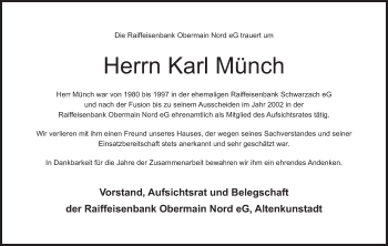 Anzeige von Karl Münch von MGO