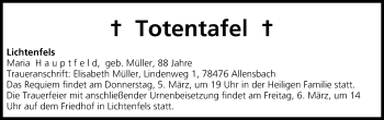 Anzeige von Totentafel vom 28.02.2015 von MGO