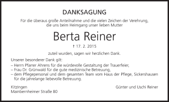 Anzeige von Berta Reiner von MGO