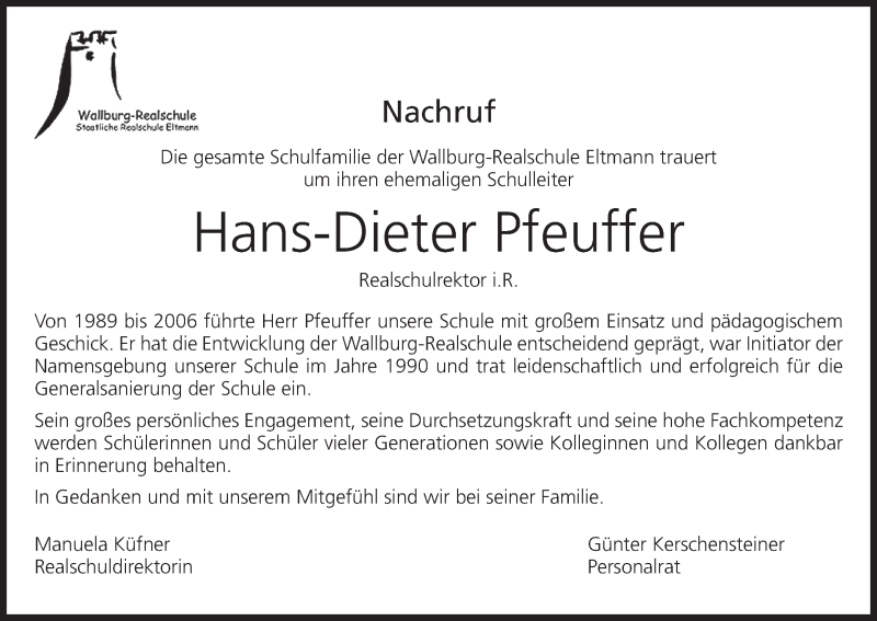  Traueranzeige für Hans-Dieter Pfeuffer vom 21.04.2015 aus MGO