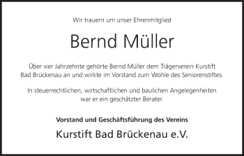 Anzeige von Bernd Müller von MGO