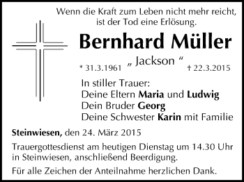 Anzeige von Bernhard Müller von MGO