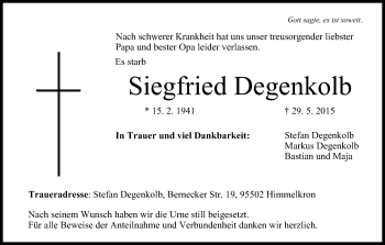 Anzeige von Siegfried Degenkolb von MGO