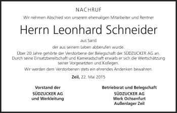 Anzeige von Leonhard Schneider von MGO