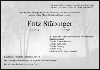Anzeige von Fritz Stübinger von MGO