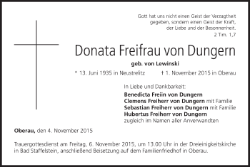 Anzeige von Donata  Freifrau von Dungern von MGO