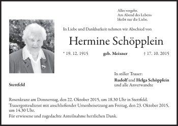 Anzeige von Hermine Schöpplein von MGO