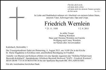 Anzeige von Friedrich Wernlein von MGO