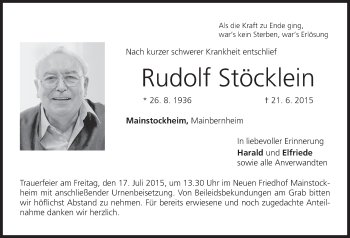 Anzeige von Rudolf Stöcklein von MGO