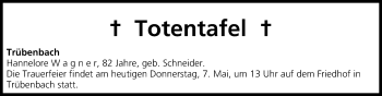 Anzeige von Totentafel vom 07.05.2015 von MGO