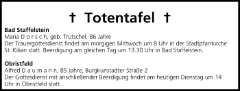 Anzeige von Totentafel vom 10.02.2015 von MGO