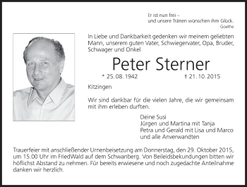 Anzeige von Peter Sterner von MGO