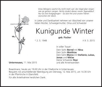Anzeige von Kunigunde Winter von MGO