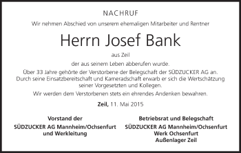 Anzeige von Josef Bank von MGO