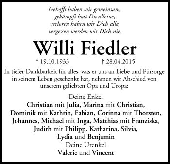 Anzeige von Willi Fiedler von MGO