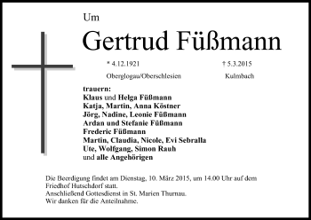 Anzeige von Gertrud Füßmann von MGO