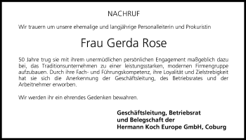 Anzeige von Gerda Rose von MGO
