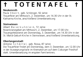Anzeige von Totentafel vom 02.12.2015 von MGO