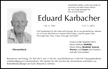 Anzeige von Eduard Karbacher von MGO