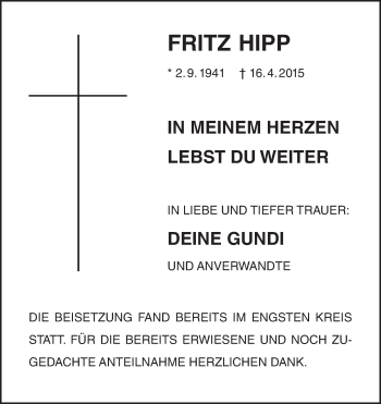 Anzeige von Fritz Hipp von MGO