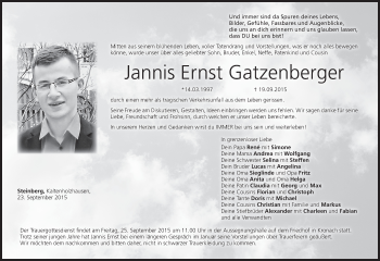 Anzeige von Jannis Ernst Gatzenberger von MGO
