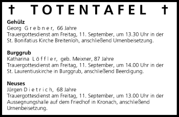 Anzeige von Totentafel vom 10.09.2015 von MGO
