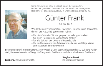 Anzeige von Günter Frank von MGO