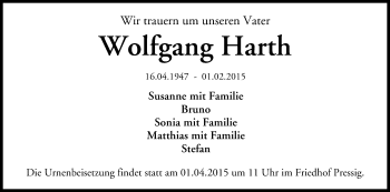 Anzeige von Wolfgang Harth von MGO